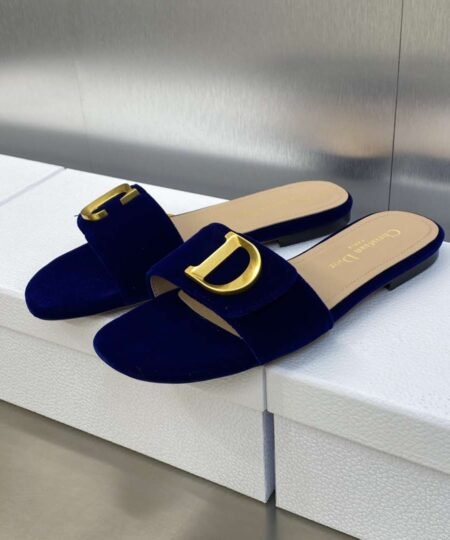 Alternative view of Dior CD Letter Logo Metal Buckle Flat Bottom Sandals Dark Blue For Women