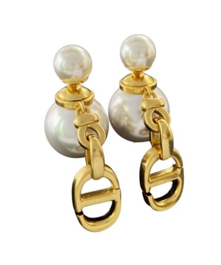 Dior Double Letter Plastic Bubble Pearl Earrings Gold For Women