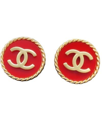 Chanel Double C Round Earrings Red For Women