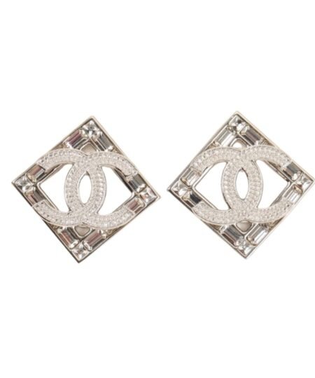 Chanel Double C Square Earrings Silver For Women