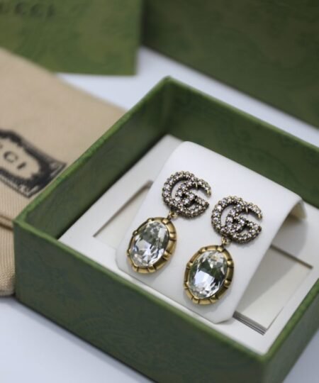 Gucci Double G Earrings With Crystals Gold Tone For Women 629659 J1D50 8066