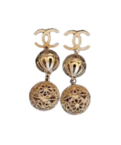 Chanel Douple Sphere Earrings Gold Tone For Women