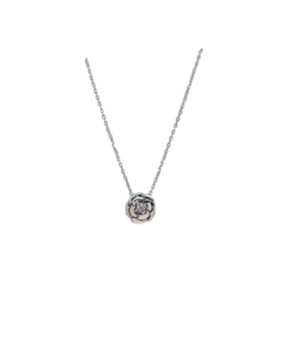 Chanel Extrait De Camelia Necklace Silver Tone For Women