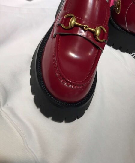 Alternative view of Gucci Lug Sole Horsebit Accent Loafers Burgundy For Women