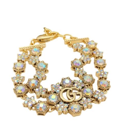 Gucci Rhinestone Flower Bracelet Gold For Women