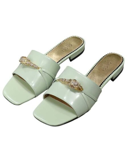 Gucci Square Head Open Toe Slippers Jade Green For Women
