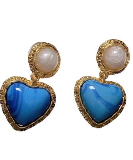 Chanel Heart Earrings Blue For Women