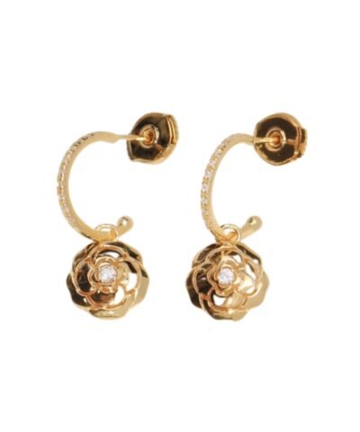 Chanel Hollow Camellia Earrings Gold For Women