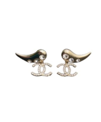 Chanel Horn Shape Earrings Gold Tone For Women