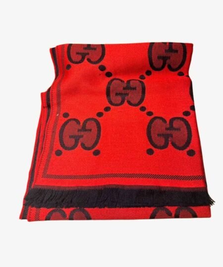 Gucci Jacquard Wool & Silk Scarf Red For Women