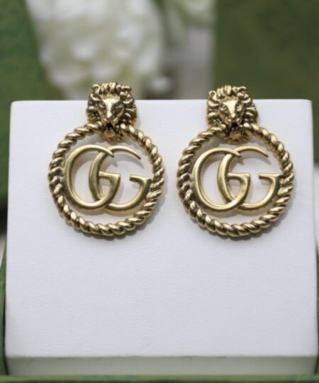 Gucci Lion Head Earrings Gold Tone For Women