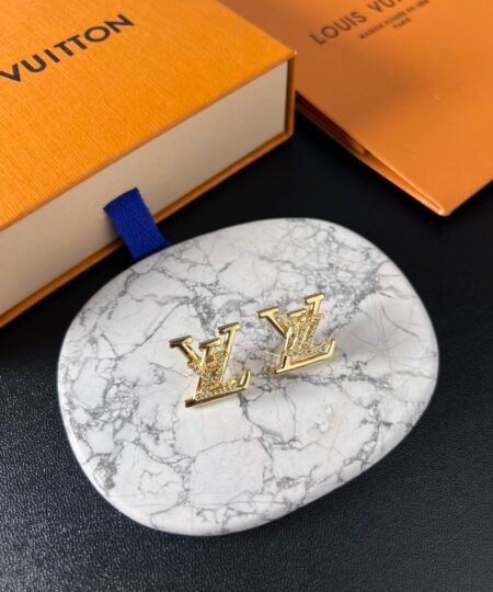 Louis Vuitton Logo LV Earrings Gold For Women