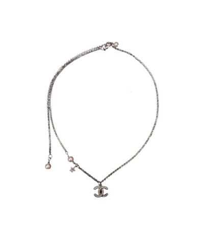 Chanel Logo Necklace Silver Tone For Women