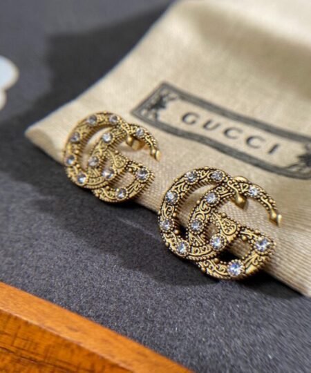 Gucci Logo Stud Earrings Gold For Women