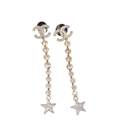 Chanel Long Star Earrings Gold For Women