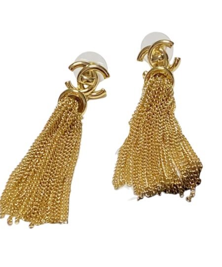 Chanel Long Tassel Earrings Gold For Women