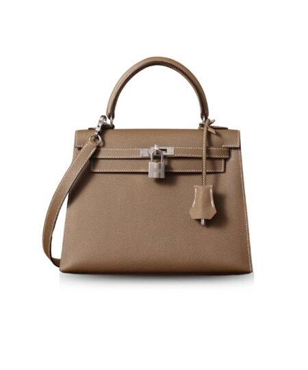 Hermes Kelly Epsom Silver Tone Lock Bag Grey For Women 9,8in/25cm
