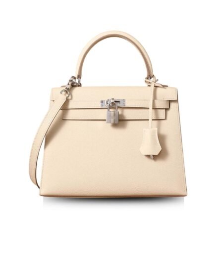 Hermes Kelly Epsom Silver Lock Bag Cream For Women 9,8in/25cm