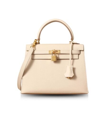 Hermes Kelly Epsom Gold Tone Lock Bag Cream For Women 9,8in/25cm