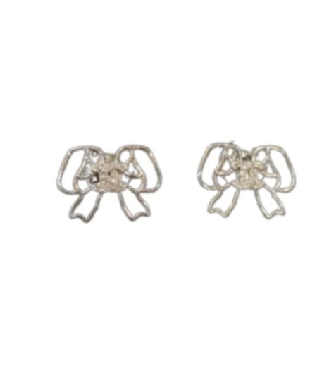 Chanel Lovely Bow Frame Earrings Silver Tone For Women