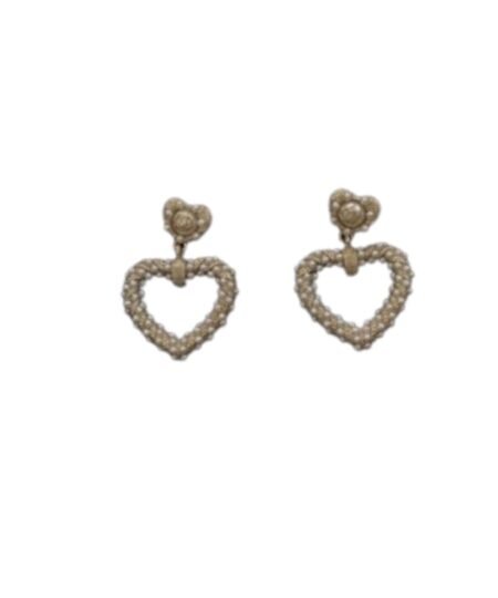 Chanel Lovely Heart Earrings Gold Tone For Women
