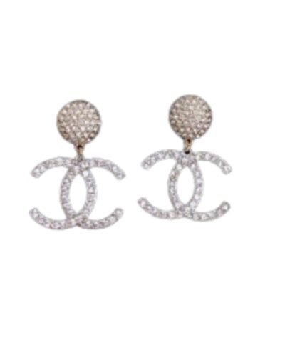 Chanel Luxury Sphere Earrings Silver Tone For Women