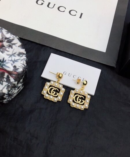 Alternative view of Gucci Mini Pearl Border Frame Earrings Gold Tone For Women