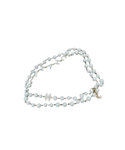 Chanel Multi Layered Letters Links Pearl Necklace White For Women