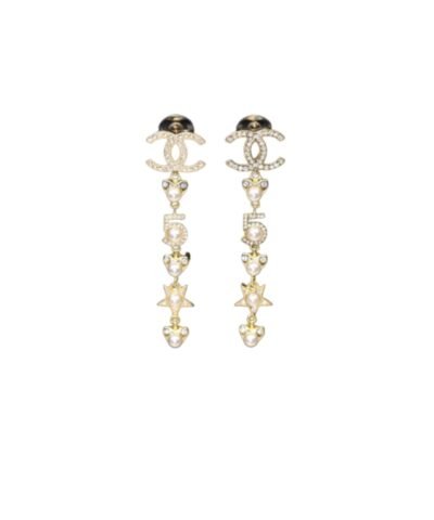 Chanel Number 5 Long Earrings Gold Tone For Women