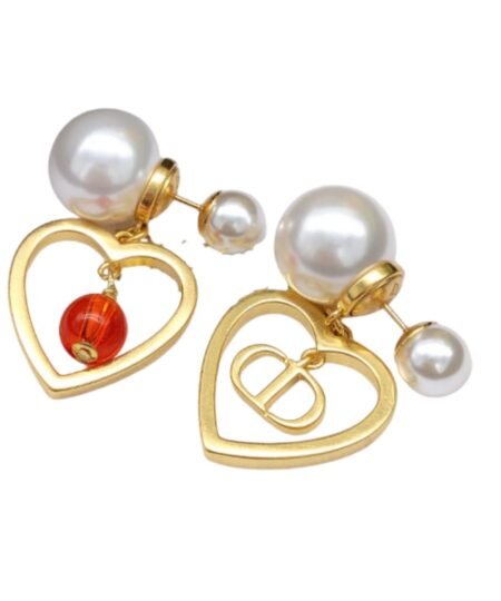 Dior Pearl Heart Earrings Gold For Women