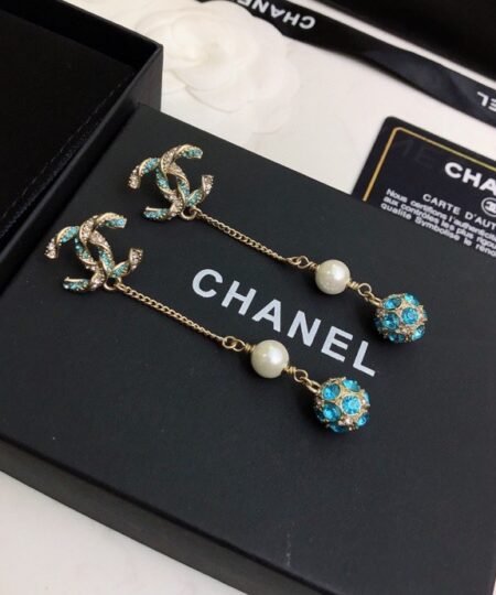 Alternative view of Chanel Pearl Long Earrings Jade Green For Women