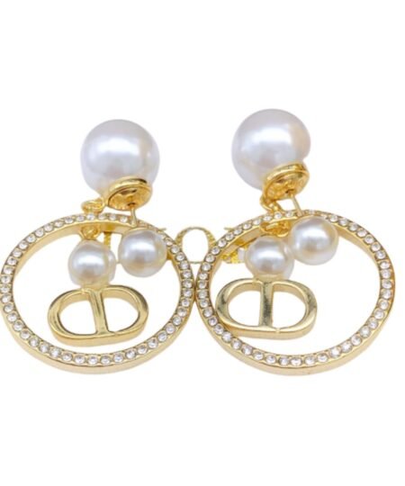 Dior Pearl Stud Earrings Gold For Women
