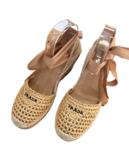 Linen Espadrille Wedge Sandals Beige For Women