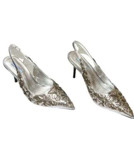 Prada Slingback Spike Pumps Silver For Women