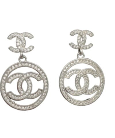 Chanel Round Double C Earrings Silver For Women