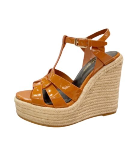 Saint Laurent Tribute Espadrilles In Patent Brown For Women