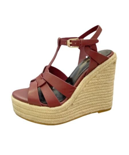 Saint Laurent Tribute Espadrilles In Smooth Burgundy For Women 611924BDA002206