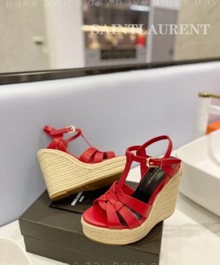 Alternative view of Saint Laurent Tribute Espadrilles In Smooth Red For Women