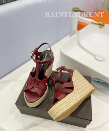 Alternative view of Saint Laurent Tribute Espadrilles In Smooth Burgundy For Women 611924BDA002206