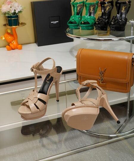 Alternative view of Saint Laurent Tribute Platform Sandals In Patent Beige For Women