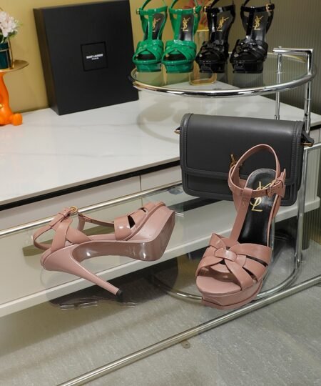 Alternative view of Saint Laurent Tribute Platform Sandals In Patent Pink For Women