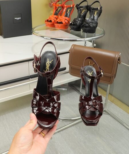 Alternative view of Saint Laurent Tribute Platform Sandals In Patent Burgundy For Women