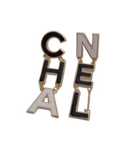 Chanel Six Letter Earrings Black For Women