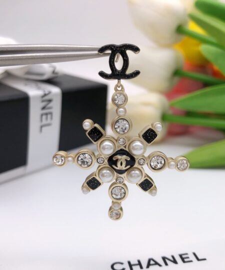 Alternative view of Chanel Snowflake Enamel Pearl Earrings Black For Wome