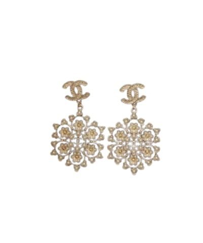 Chanel Snowflakes Earrings Gold Tone For Women