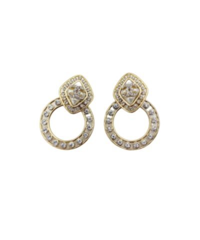 Chanel Sparkling Stone Border Earrings Gold Tone For Women