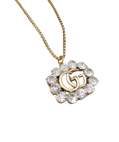Gucci Square Crystal Necklace Gold For Women