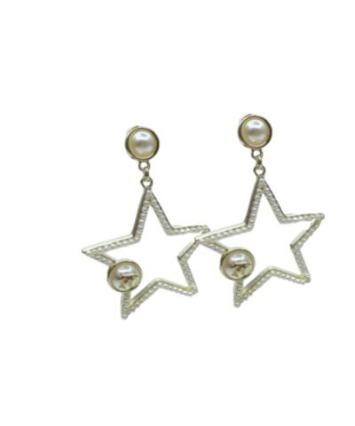 Chanel Star Frame Earrings Gold Tone For Women