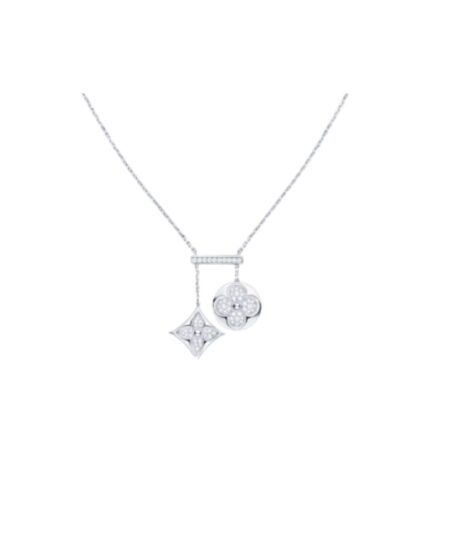 Louis Vuitton Two Blossom Necklace Silver Tone For Women