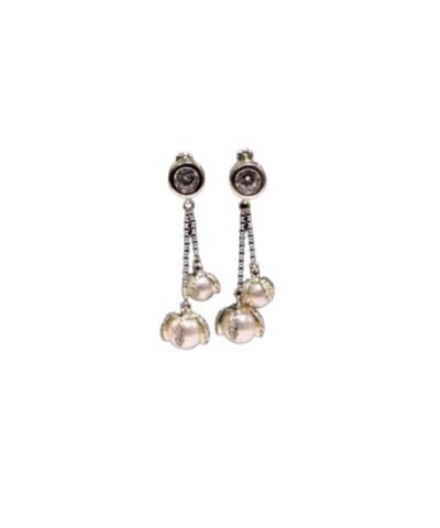 Chanel Two Pearls Noble Earrings Silver Tone For Women